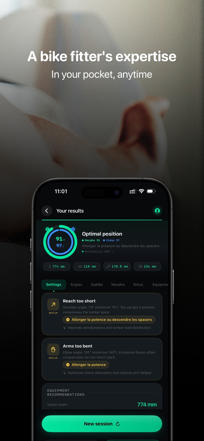 FramIQ - bike fitting results and recommendations