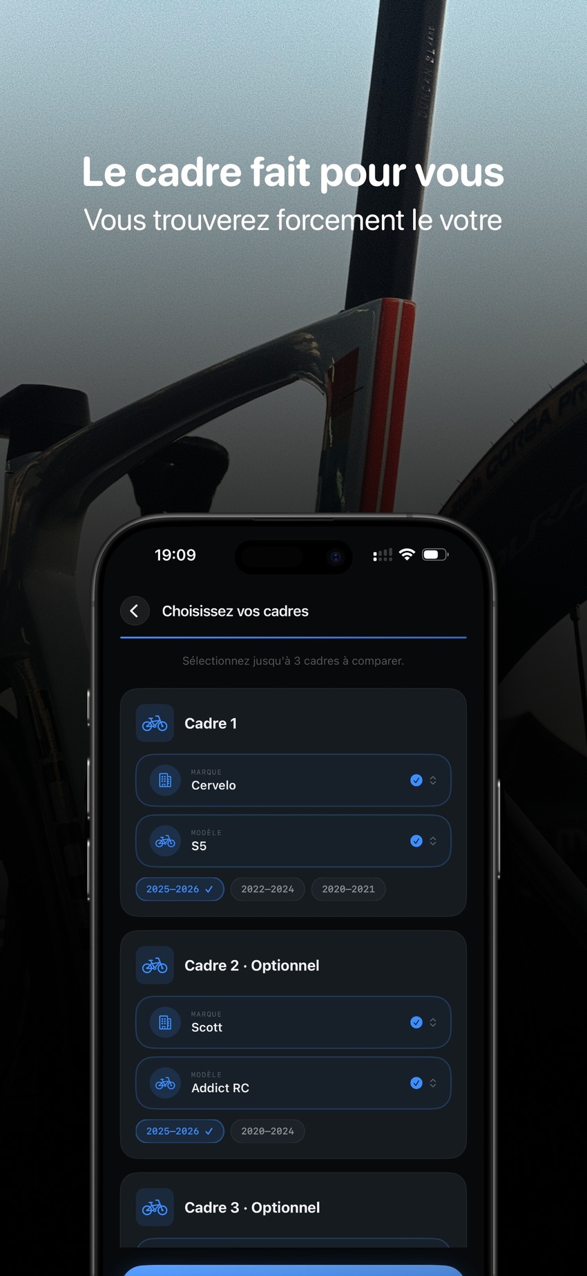 FramIQ - comparatif cadres velo 10000 geometries