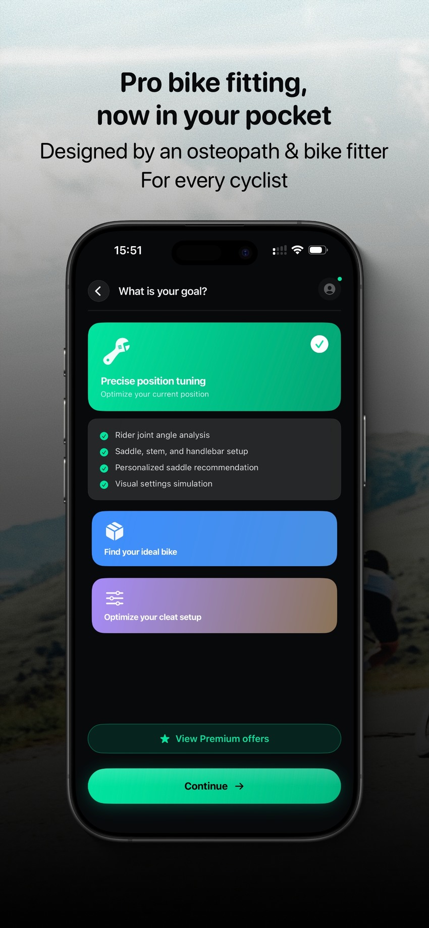 FramIQ - bike fitting app analysis type selection
